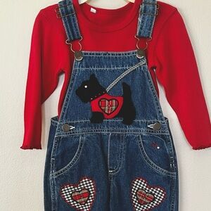 Vintage Kids Denim Overalls with Scottie dog and hearts Details One of a kind.